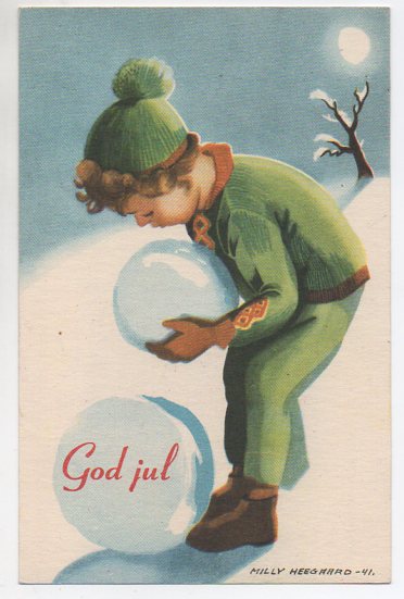 Milly Heegaard Unge lager snømann småformat brukt 1942