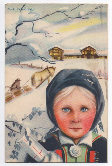 Milly Heegaard Pike med julegave småformat brukt 1945