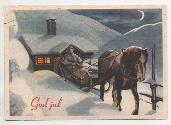 M. Heegaard Hest og slede storformat brukt 1942